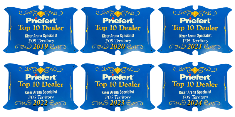 Kiser Arenas recognized as a Priefert Top Seller from 2019 through 2024, reflecting a trusted partnership and consistent performance.